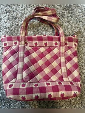 Quilted Pink Plaid Tote with Apple Accent